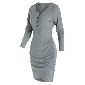 

Pure Color Henley Tulip Hem Sheath Dress, Dark gray