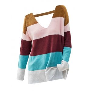 

Plus Size Colorblock V Neck Sweater, Multi
