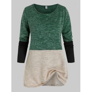 

Plus Size Contrast Colorblock Ribbed Tunic Sweater, Sea turtle green