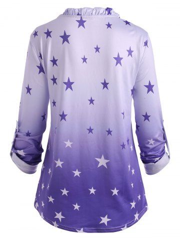 

Ruffled Ombre Star Print Long Sleeve Blouse, Blue