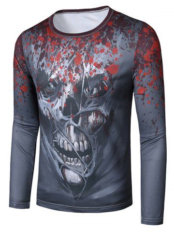 Halloween Scary Skull Pattern Slim Fit T Shirt - GRAY - S