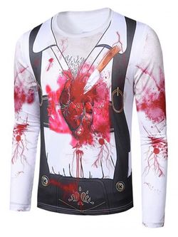 Halloween Stab Heart Faux Suit Pattern Crew Neck T Shirt - WHITE - 2XL