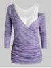 Plus Size Ruched Space Dye T-shirt and Tank Top Set -  