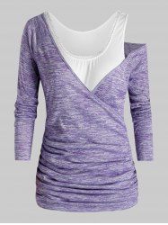 Plus Size Ruched Space Dye T-shirt and Tank Top Set -  