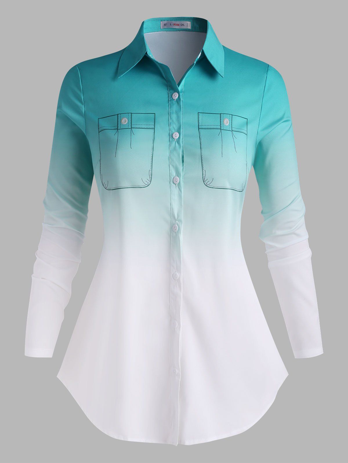 

Button Down 3D Print Ombre Plus Size Shirt, Green