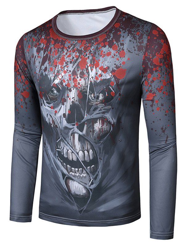 

Halloween Scary Skull Pattern Slim Fit T Shirt, Gray