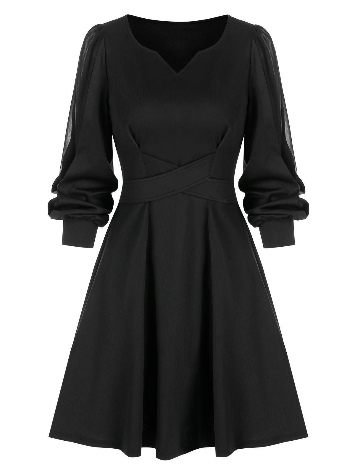 black mini flare dress