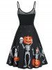 Halloween Skeleton Pumpkin Pattern Crisscross Strap Slip Dress -  