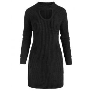 

Plus Size Mock Neck Cable Knit Sweater with Keyhole, Black