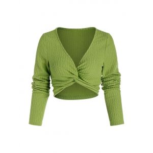 

Front Twist Ribbed Crop Sweater, Pistachio green