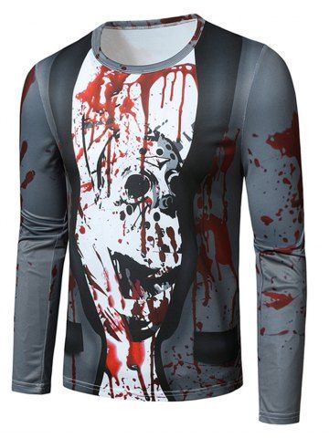 Halloween Faux Suit Pattern Crew Neck Slim T Shirt - GRAY - 2XL