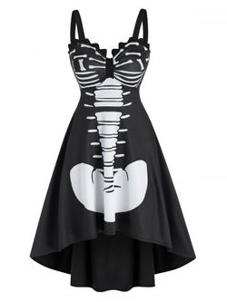 Esqueleto de Halloween de impresión sin mangas Vestido alto-bajo - BLACK - M