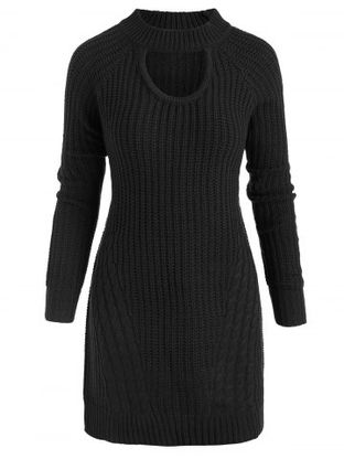 Plus Size Mock Neck Cable Knit Sweater with Keyhole