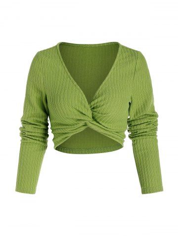 Front Twist Ribbed Crop Sweater - PISTACHIO GREEN - XL