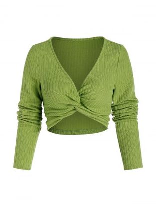 Front Twist Ribbed Crop Sweater