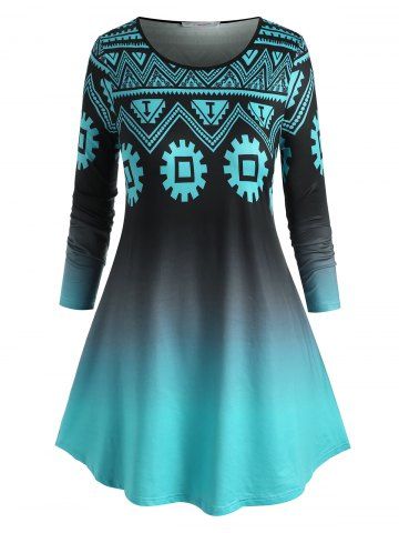 Plus Size Ombre Color Geometry T Shirt