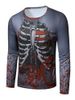 T-shirt d'Halloween Maigre 3D Squelette Imprimé à Col Rond - Gris L