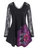 Plus Size Gothic Lace Panel Skull Floral Tunic Top -  