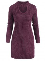 Plus Size Mock Neck Cable Knit Sweater with Keyhole -  