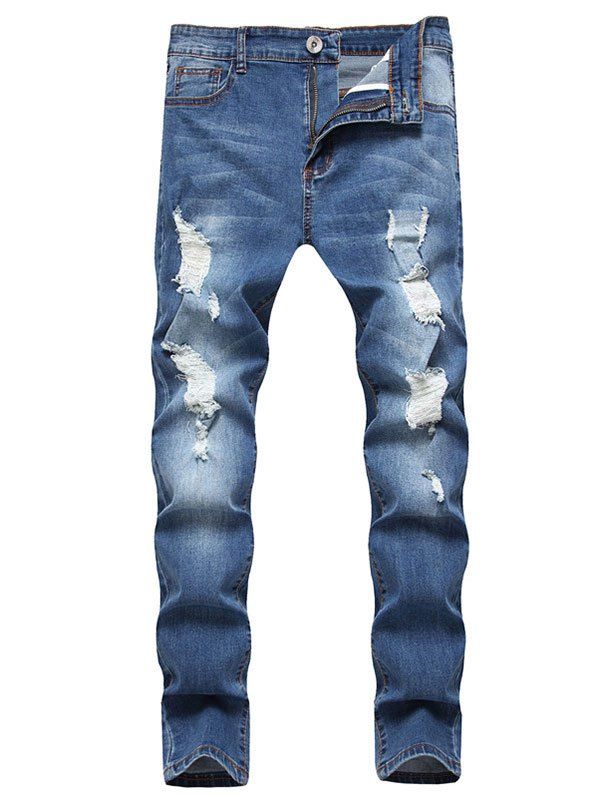 

Distressed Ripped Long Jeans, Blue