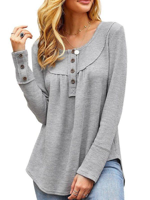 

Textured Half Button Tunic Knitwear, Light gray