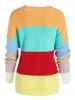 Plus Size Color Blocking Drop Shoulder Frayed Sweater -  