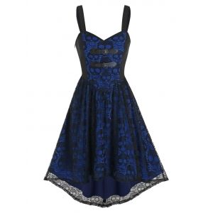 

Dual Buckled High Low Skull Lace Dress, Black
