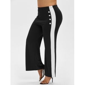 

Plus Size Two Tone Sailor Button Wide Leg Pants, Black