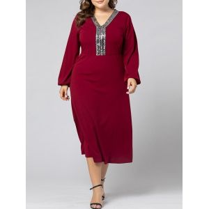 

Plus Size Sequins Midi A Line Dress, Deep red