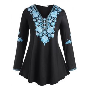 

Plus Size Floral Print Swing T Shirt, Black