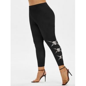

Plus Size Halloween Skulls Print Ninth Leggings, Black