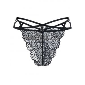 

Plus Size Crisscross Sheer Lace Panties, Black