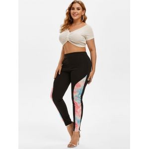 

Plus Size Velvet Panel Tie Dye Pants, Black