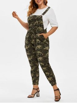 Plus Size Camo Print Overall Jumpsuit - DEEP GREEN - 2X
