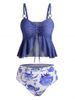 Plus Size O Ring Cinched Floral Tankini Swimwear -  