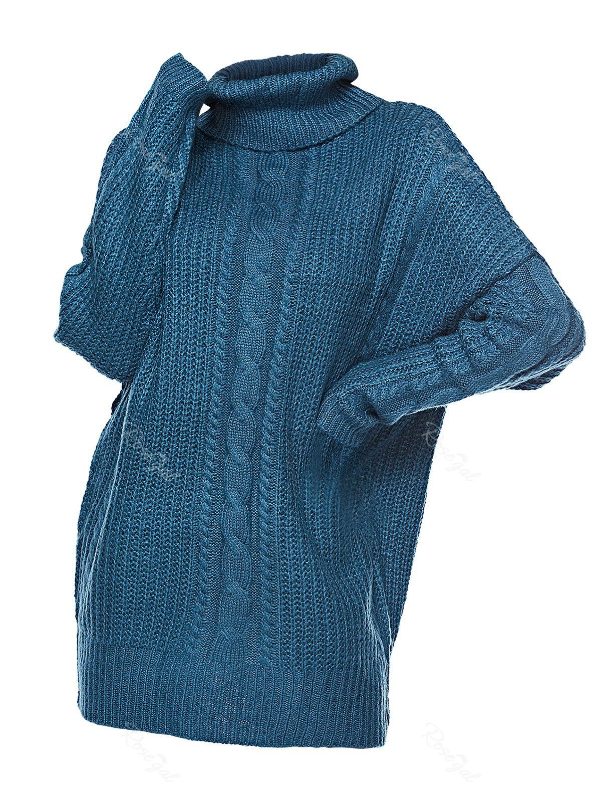 

Plus Size Cable Knit Turtleneck Sweater Dress, Blue