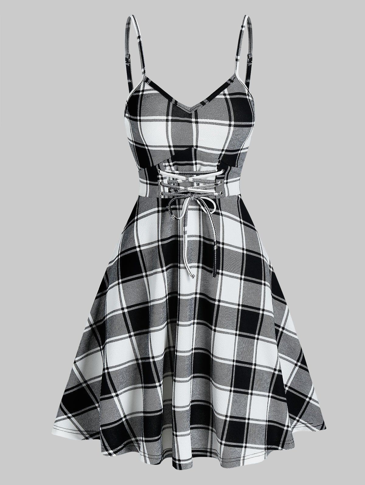

Plaid High Waist Lace Up Slip Dress, White