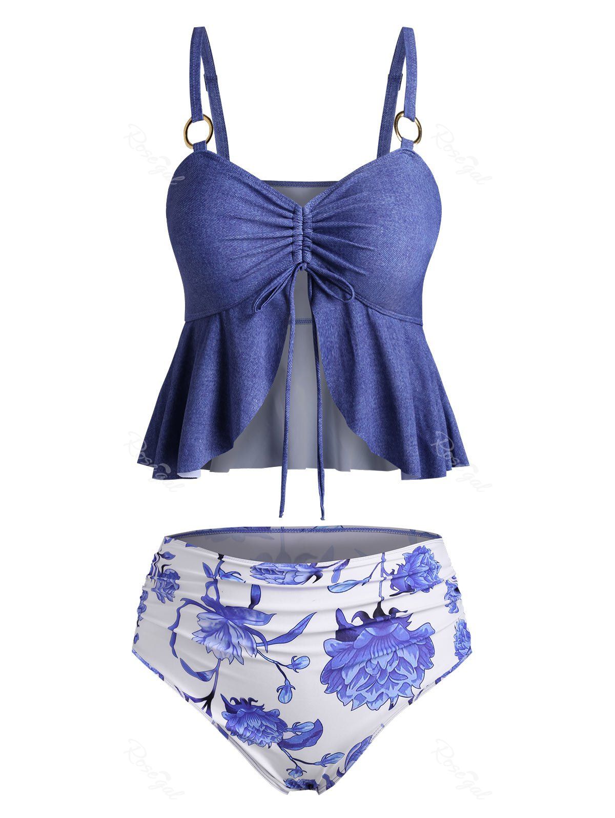 Buy Plus Size O Ring Cinched Floral Tankini Swimwear  