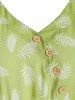 Robe Asymétrique à Imprimé Plume avec Bouton Oblique - Vert Avocat 3XL