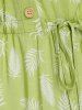 Robe Asymétrique à Imprimé Plume avec Bouton Oblique - Vert Avocat 3XL