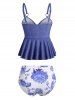 Plus Size O Ring Cinched Floral Tankini Swimwear -  