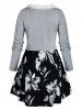Plus Size Lace Trim Tie T-shirt and Flower Cami Top Set -  