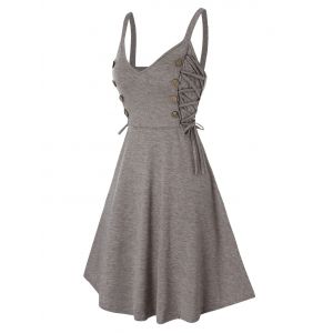 

Mock Button Side Lace Up Mini Cami Dress, Light coffee