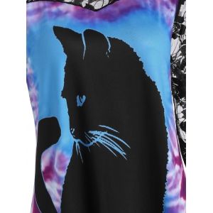 

Lace Panel Tie Dye Cat Print Plus Size Top, Black
