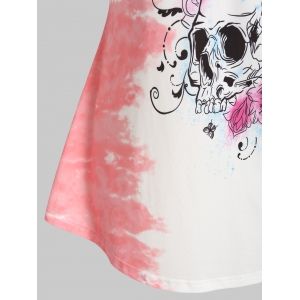 

Plus Size Halloween Skull Keyhole Tie Dye Tunic Tee, White