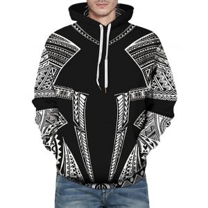 

Seamless Tribal Pattern Front Pocket Drawstring Hoodie, Black