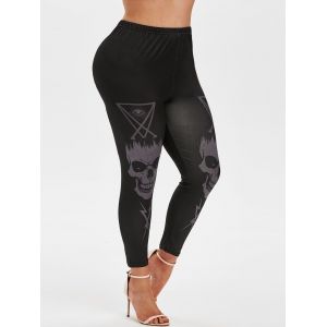 

Plus Size Halloween Skulls Print Ninth Leggings, Black