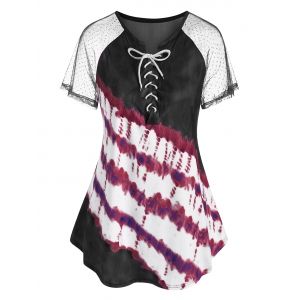 

Plus Size Lace Up Tie Dye T Shirt, Black