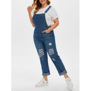 

Plus Size Ripped Destroyed Dungaree Jumpsuit, Deep blue