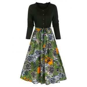 

Flower Print Half Button Belted Twofer Dress, Multi a